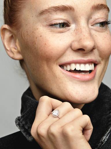 14k Rose gold-plated ring with clear cubic zirconia
