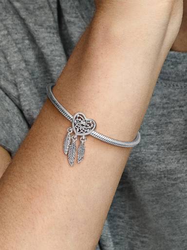 Openwork Heart & Three Feathers Dreamcatcher Charm