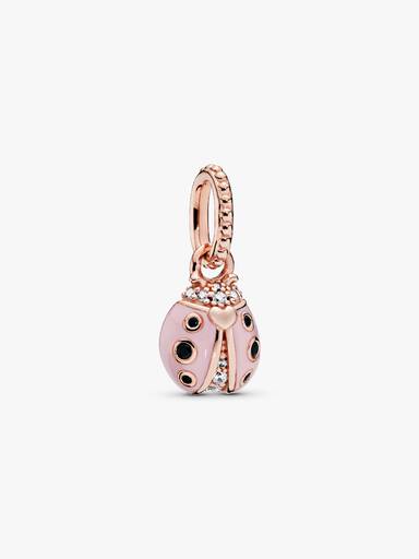 Ladybird 14k rose gold-plated pendant with clear cubic zirconia, black crystal and pink enamel