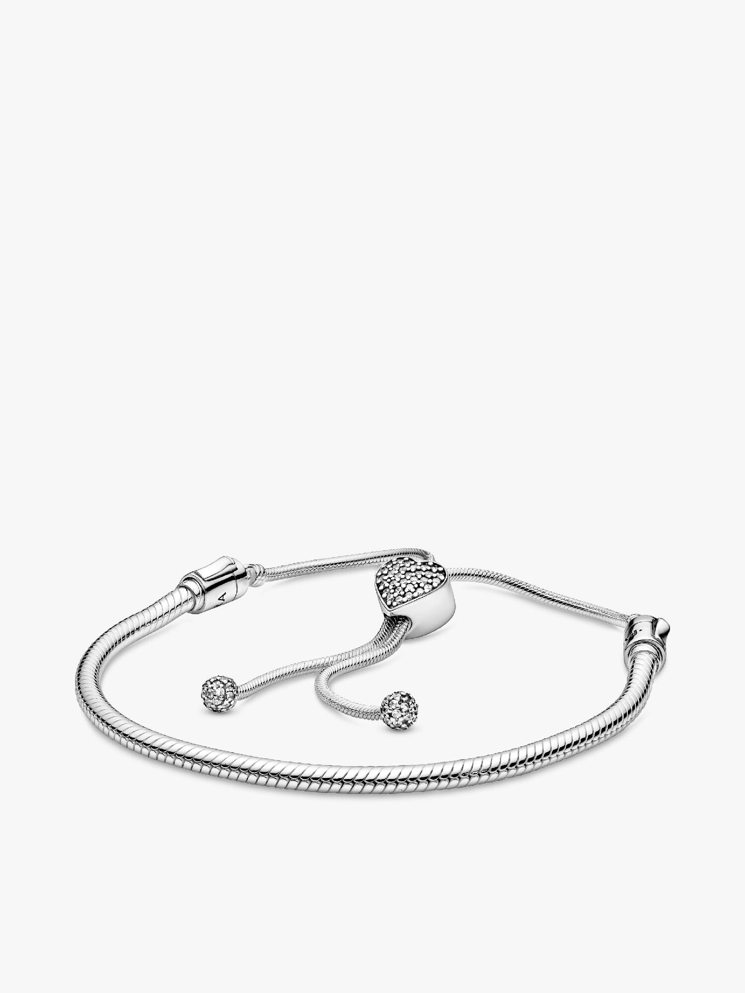 Pandora Moments Pavé Heart Clasp Snake Chain Slider Bracelet