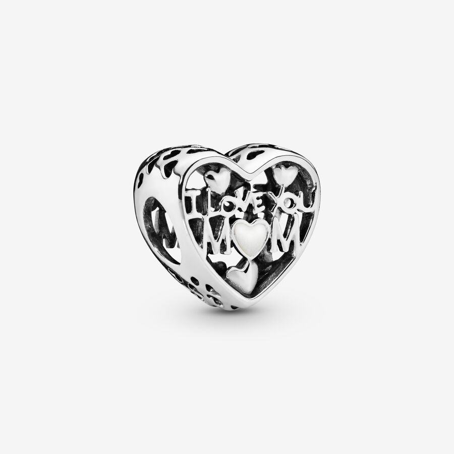 I love you mum silver heart charm with silver enamel image number 0