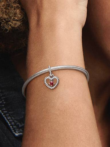Blazing Red Beaded Heart Dangle Charm