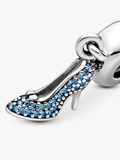 Disney Cinderella shoe silver dangle with fancy light blue cubic zirconia