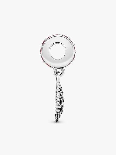 Family tree heart silver dangle with red and pink enamel and mixed pink stones