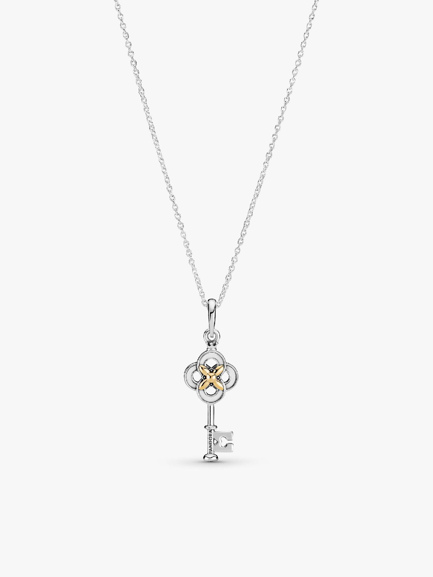 Two-tone Key & Flower Necklace