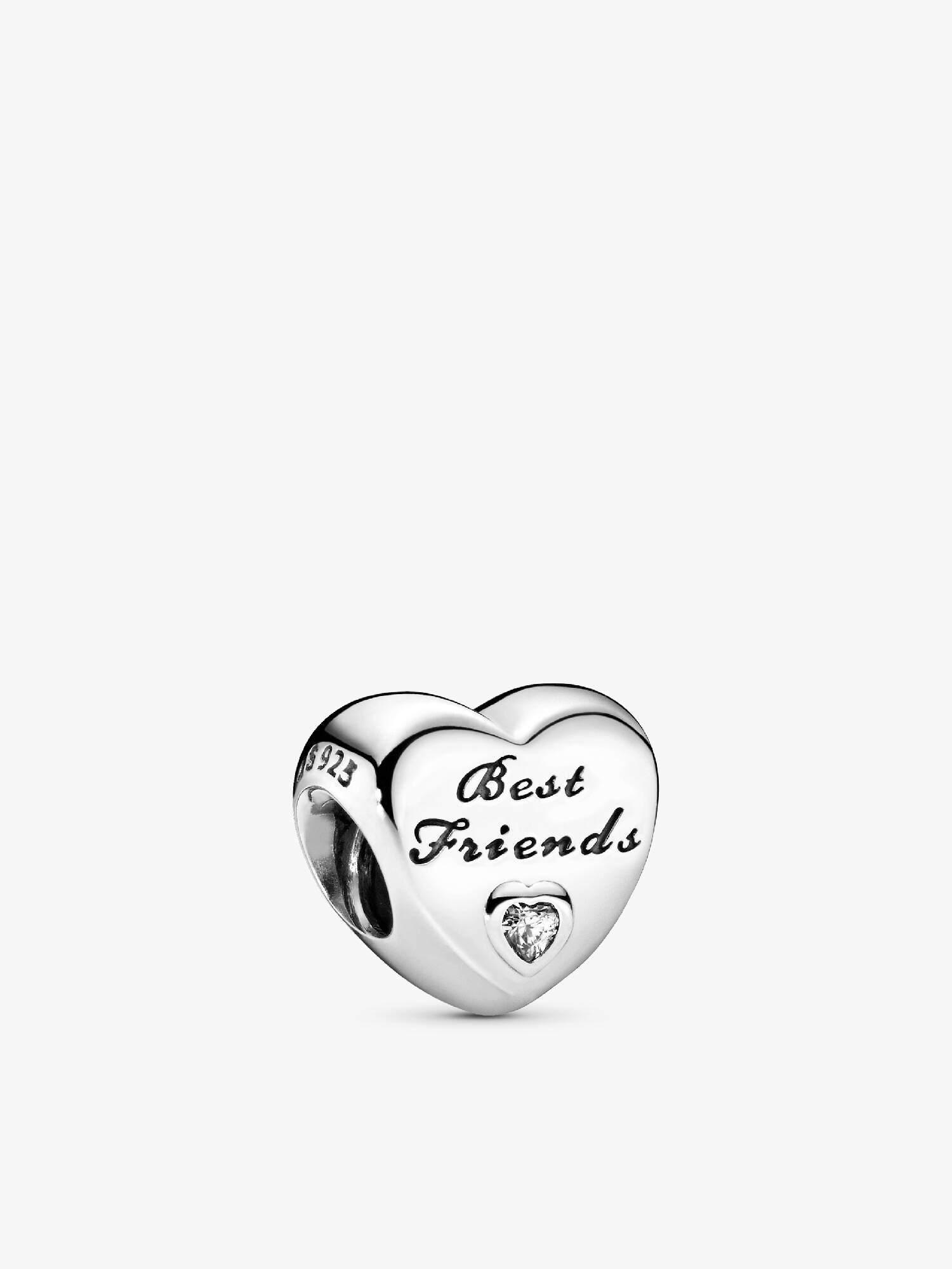Best Friends heart silver charm with clear cubic zirconia