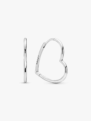 Asymmetrical heart silver hoop earrings