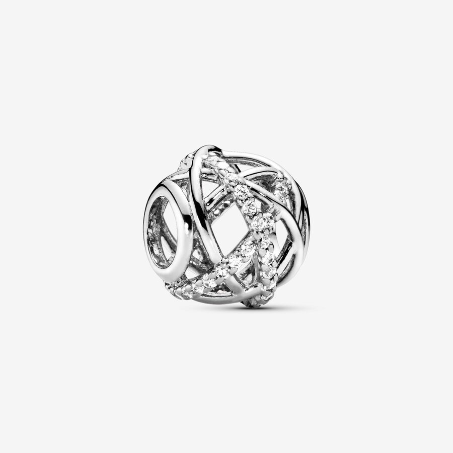 Openwork abstract silver charm with cubic zirconia image number 0
