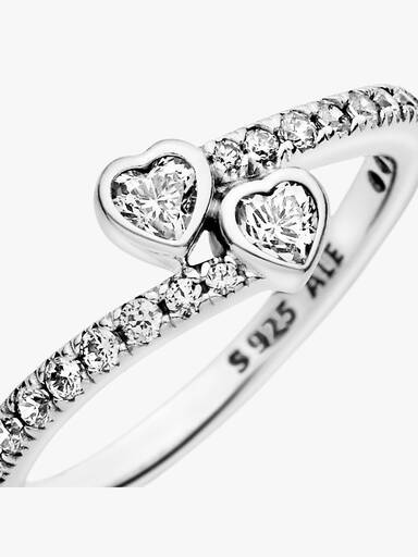 Hearts silver ring with clear cubic zirconia