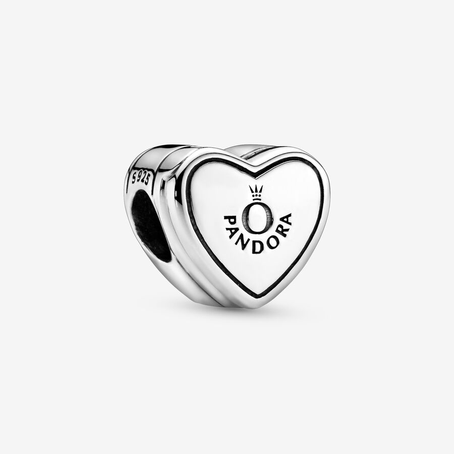 Heart gift box silver charm with clear cubic zirconia image number 0