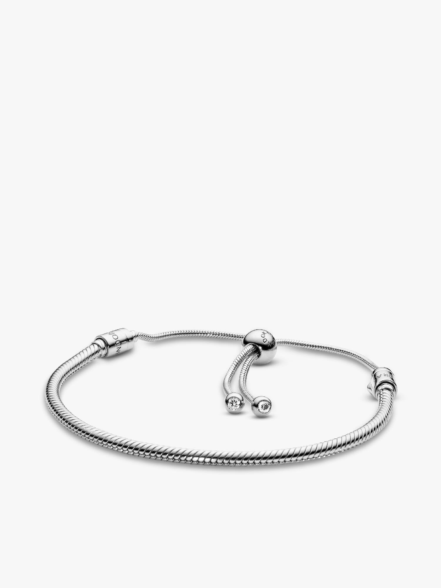 Snake chain silver bracelet with clear cubic zirconia
