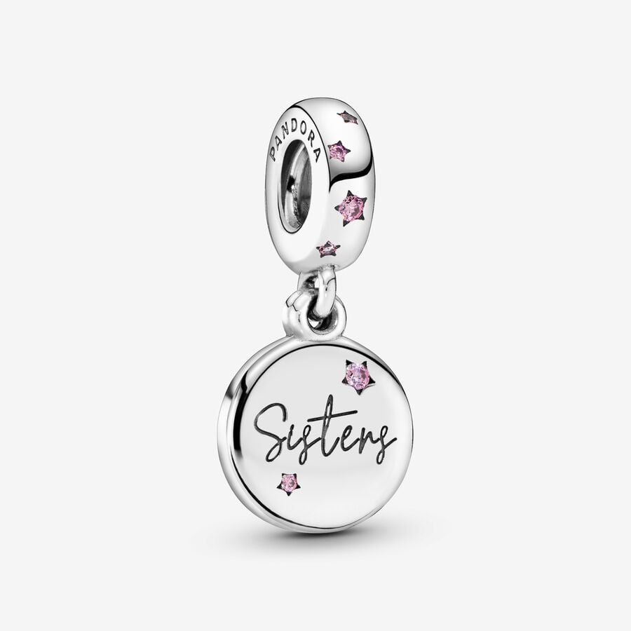 Sisters silver dangle with fancy fuchsia pink cubic zirconia image number 0