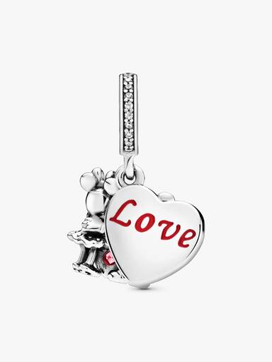 Disney Mickey, Minnie and heart silver dangle with red and clear cubic zirconia and red enamel