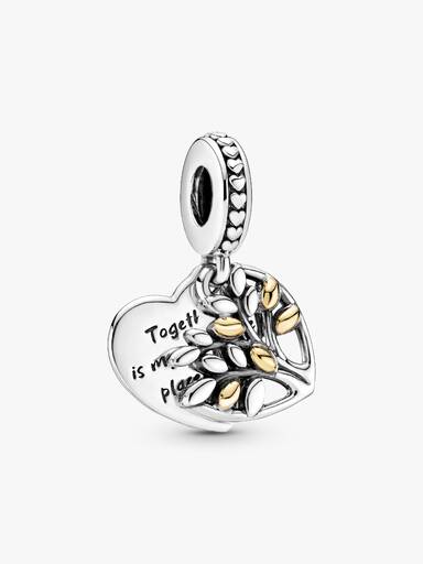 Two-Tone Family Tree Heart Dangle Charm