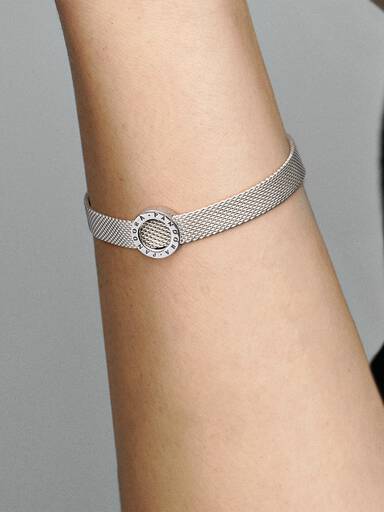 PANDORA Reflexions logo silver clip charm