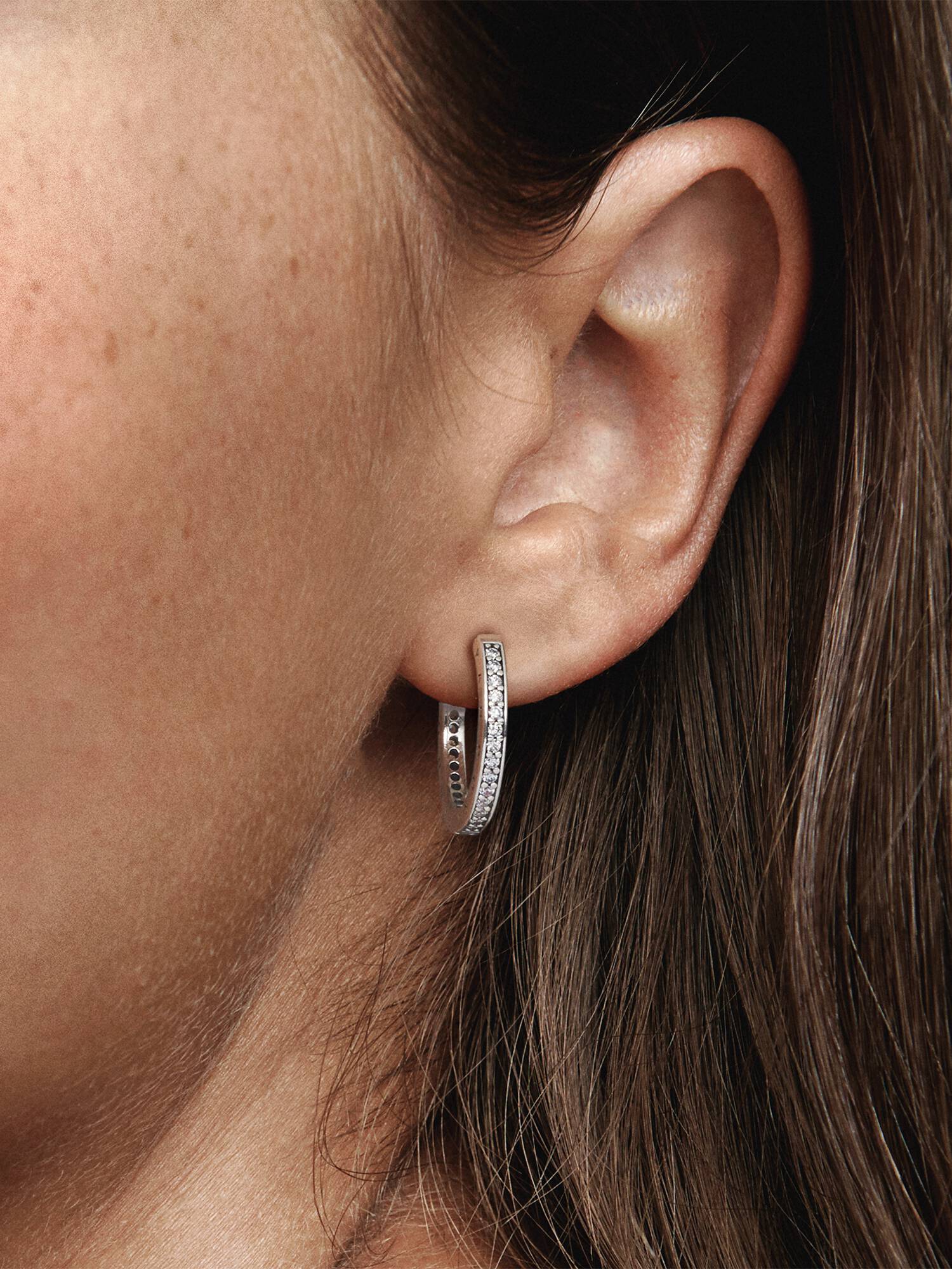 PANDORA silver hoop earrings with cubic zirconia