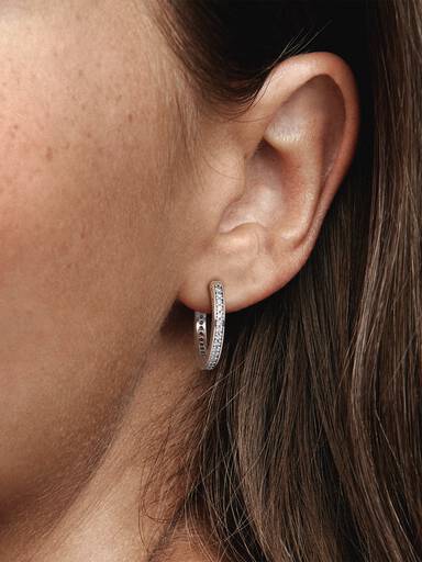 PANDORA silver hoop earrings with cubic zirconia