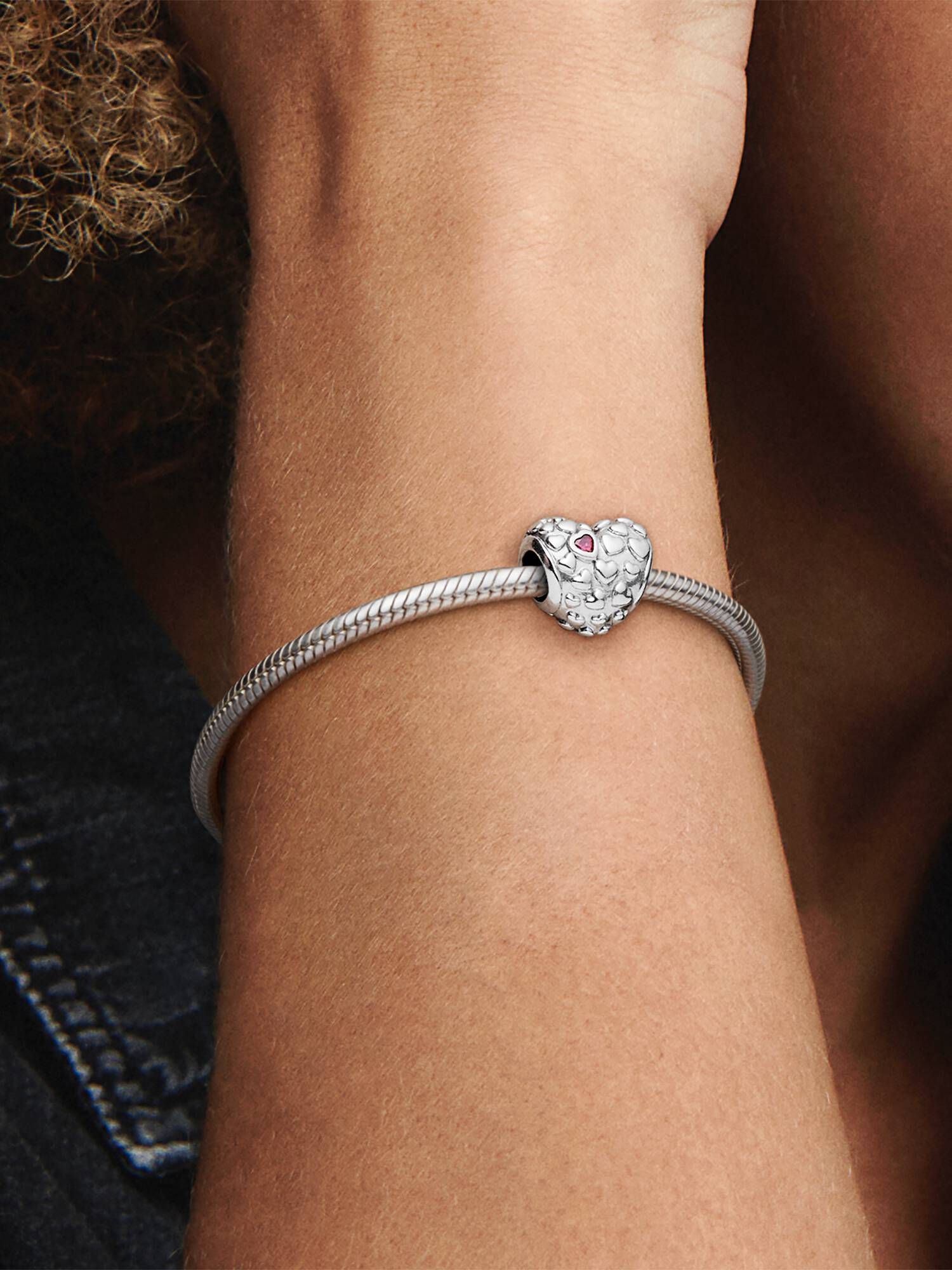 Mum silver charm with red cubic zirconia