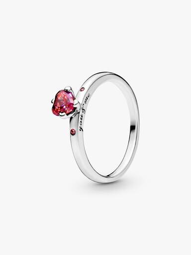 Heart silver ring with red, fancy pink and fancy fuchsia pink cubic zirconia