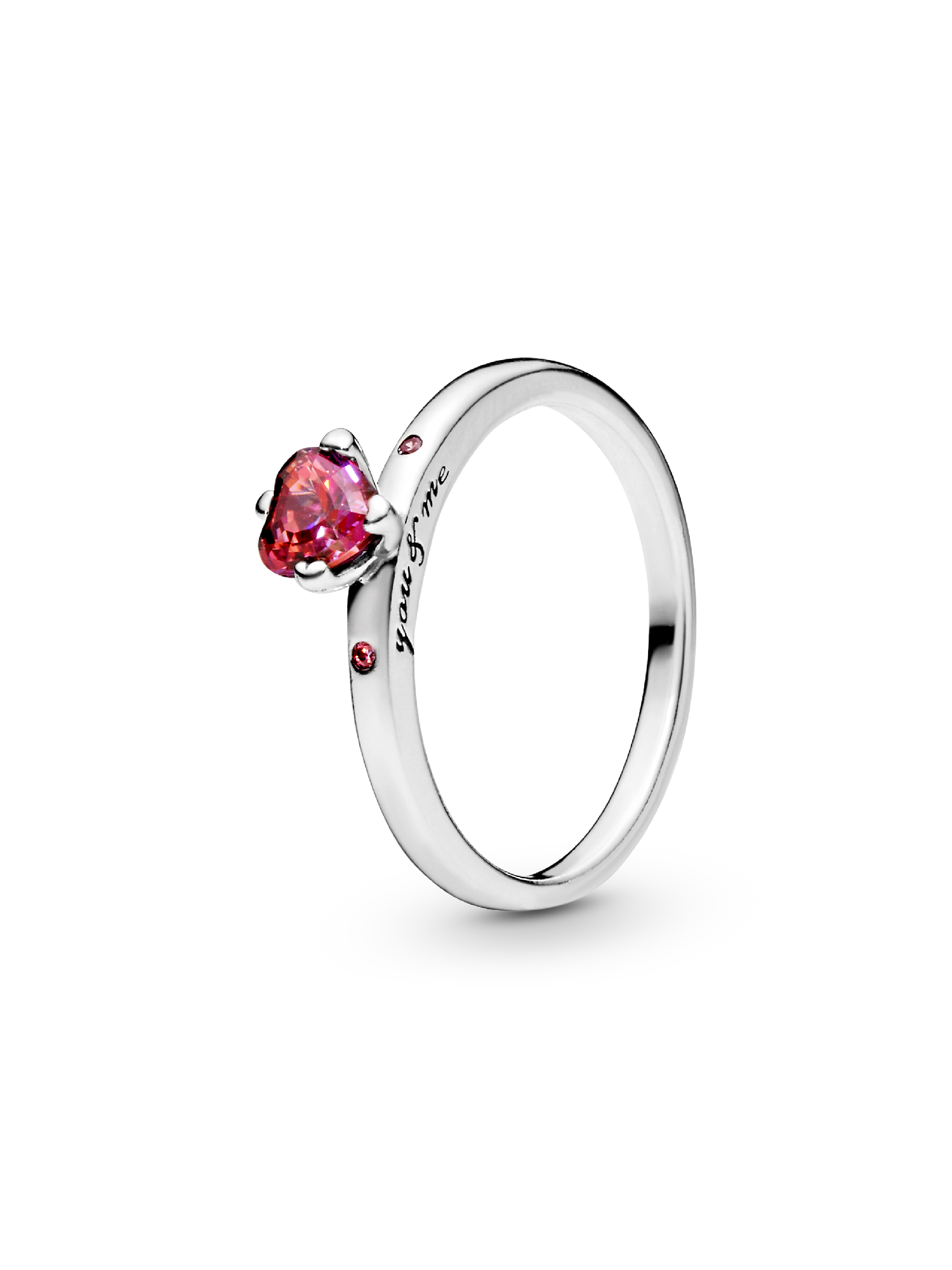 Heart silver ring with red, fancy pink and fancy fuchsia pink cubic zirconia