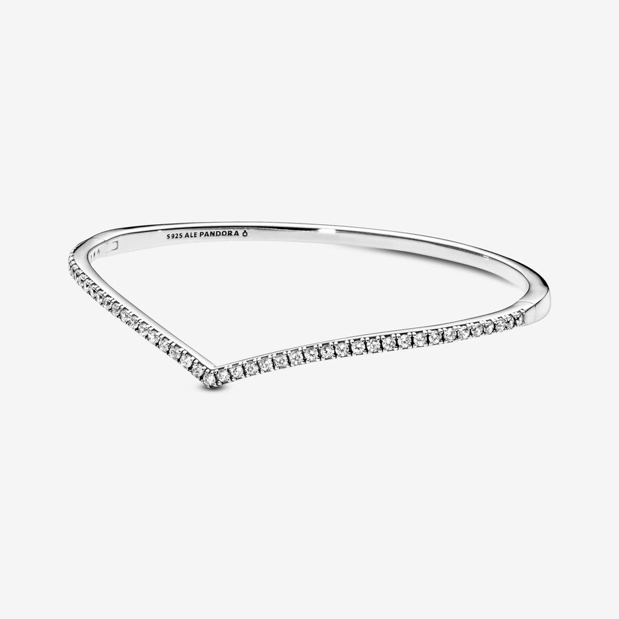 Wishbone silver bangle with clear cubic zirconia image number 0