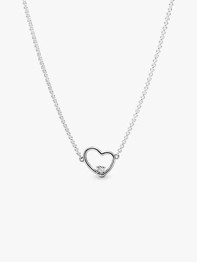 Asymmetrical heart silver collier with clear cubic zirconia