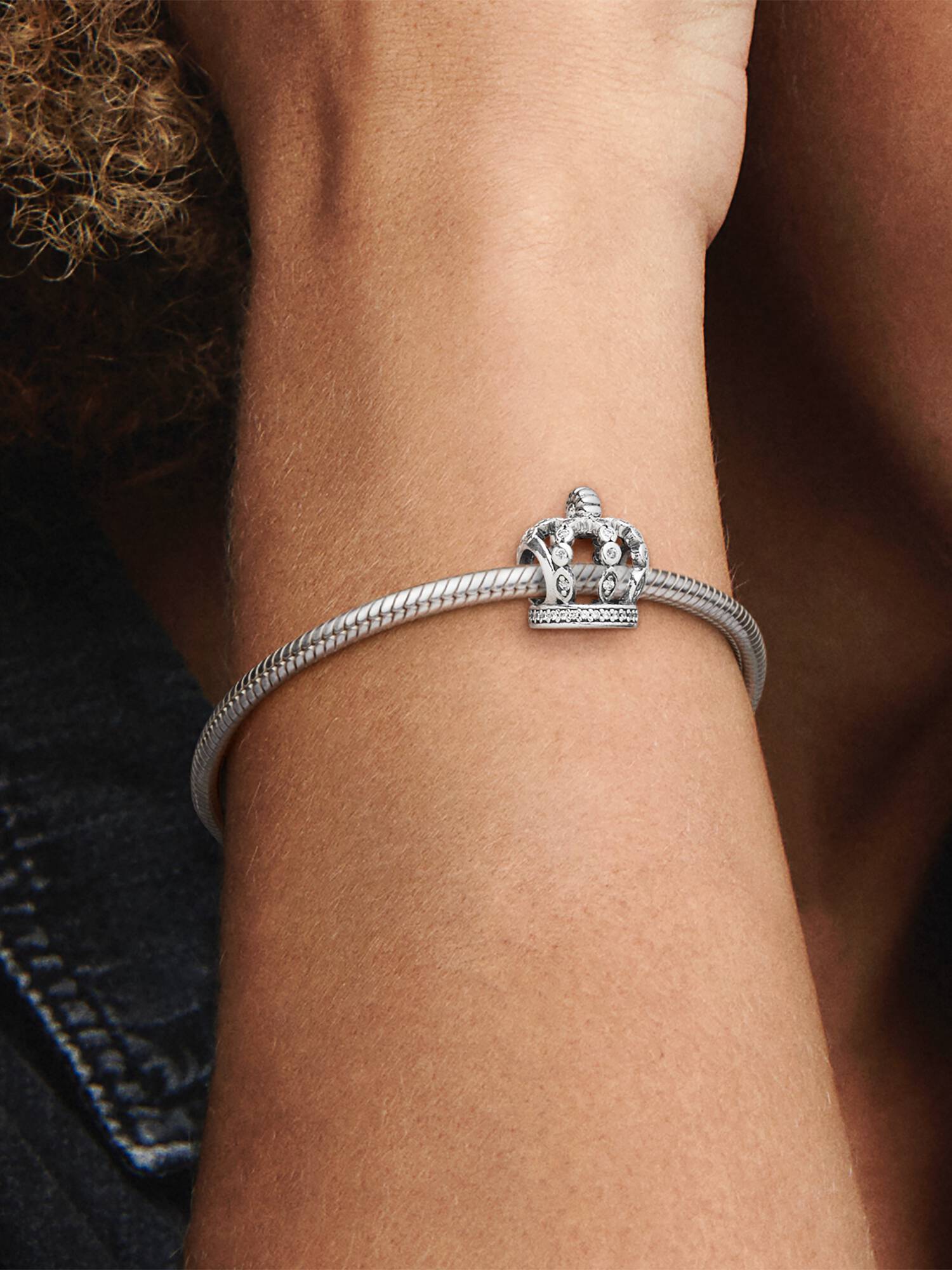 Crown silver charm with clear cubic zirconia