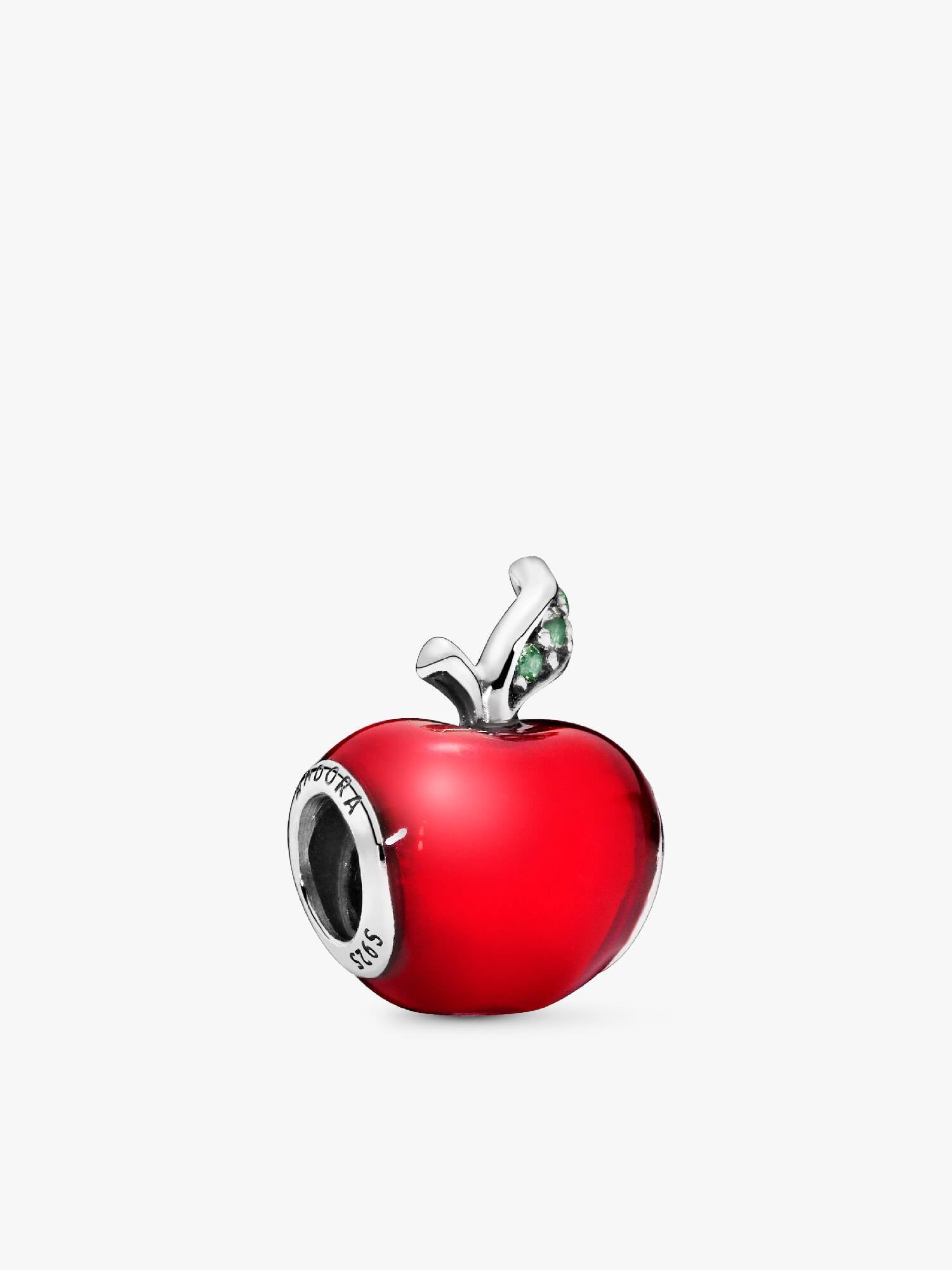 Disney Snow White apple silver charm with red enamel and dark green cubic zirconia