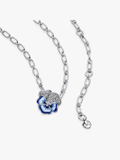 Blue Pansy Flower Pendant Necklace