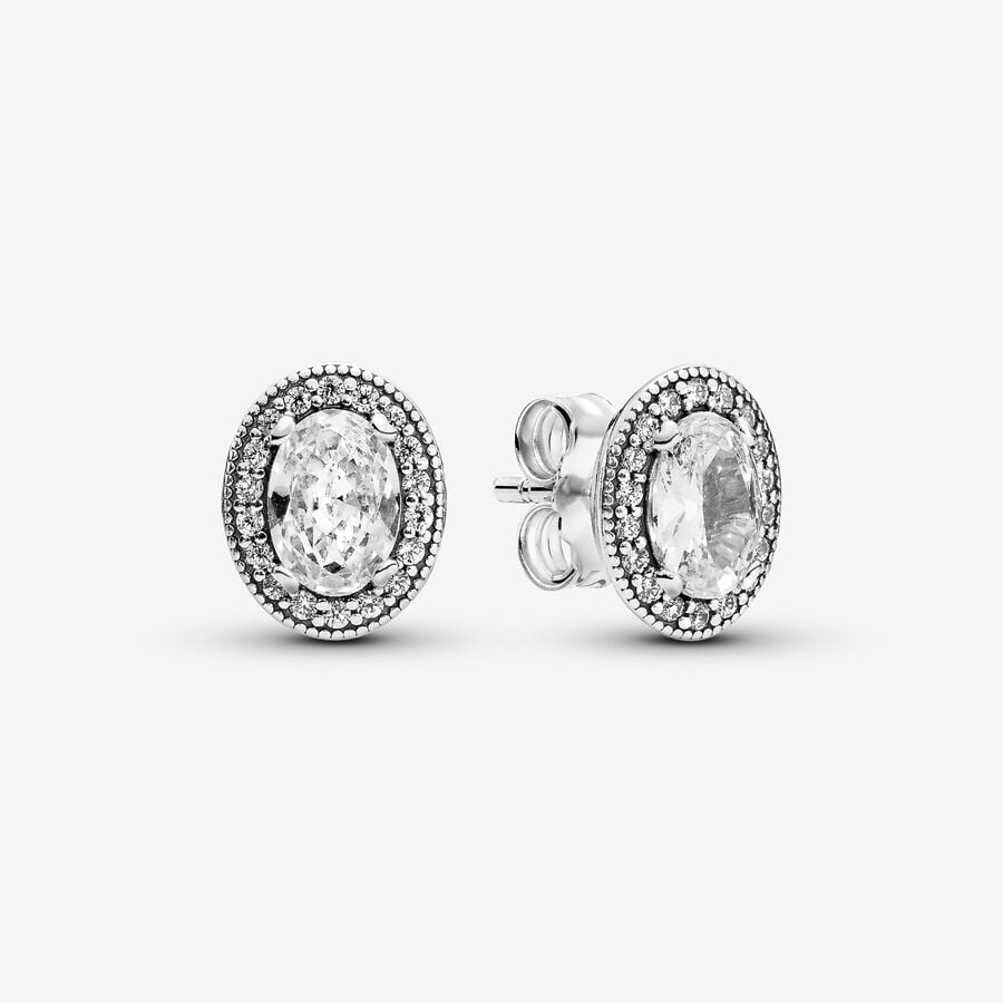 Silver stud earrings with clear cubic zirconia image number 0