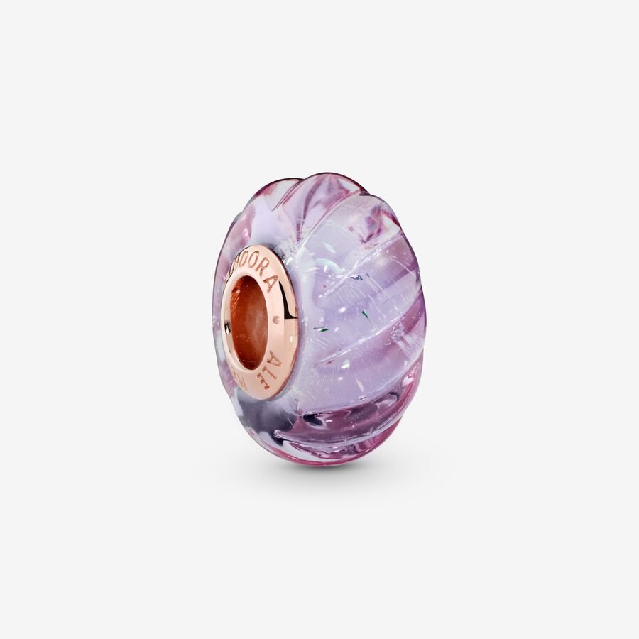 Groove 14k rose gold-plated charm with iridescent, pink and purple Murano glass image number 0