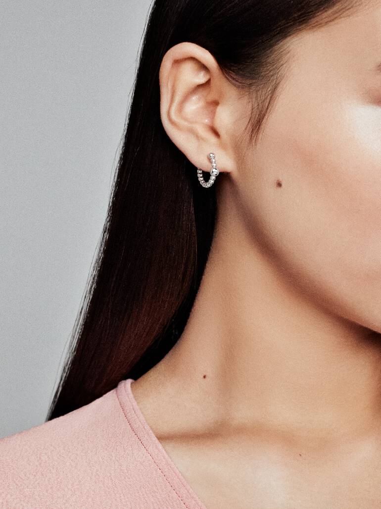 Beaded silver hoop earrings
