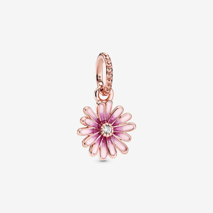 Daisy 14k rose gold-plated dangle with clear cubic zirconia and shaded pink enamel image number 0