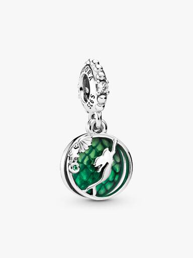 Disney Ariel sterling silver dangle with clear cubic zirconia, royal green crystal and green enamel