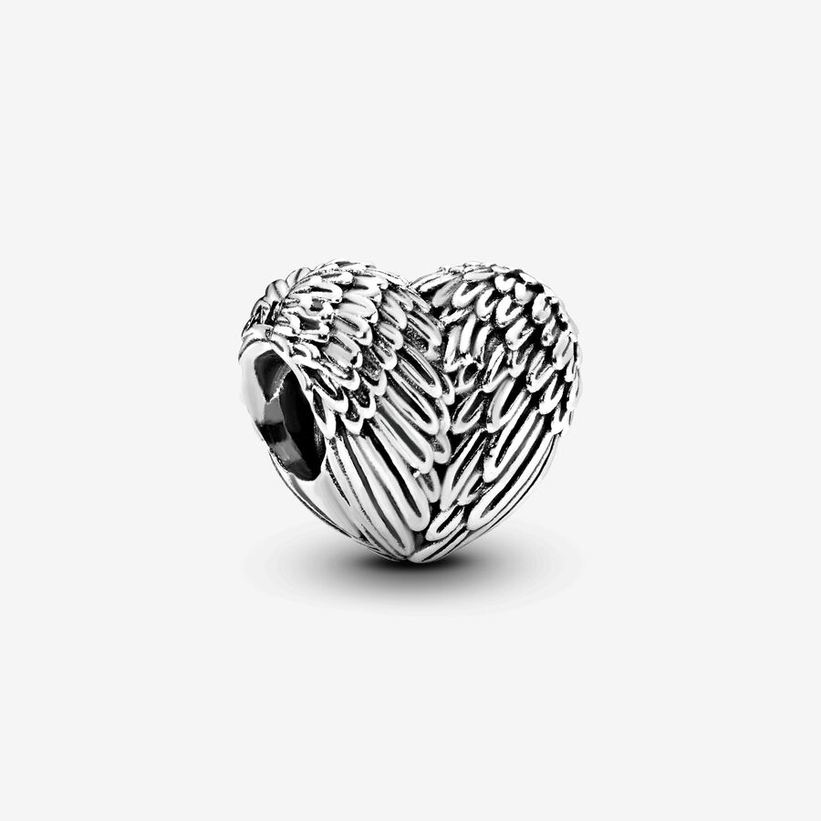 Heart silver charm with angel wing detail image number 0
