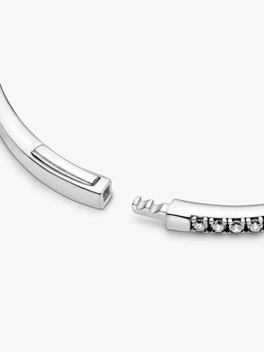 Wishbone silver bangle with clear cubic zirconia