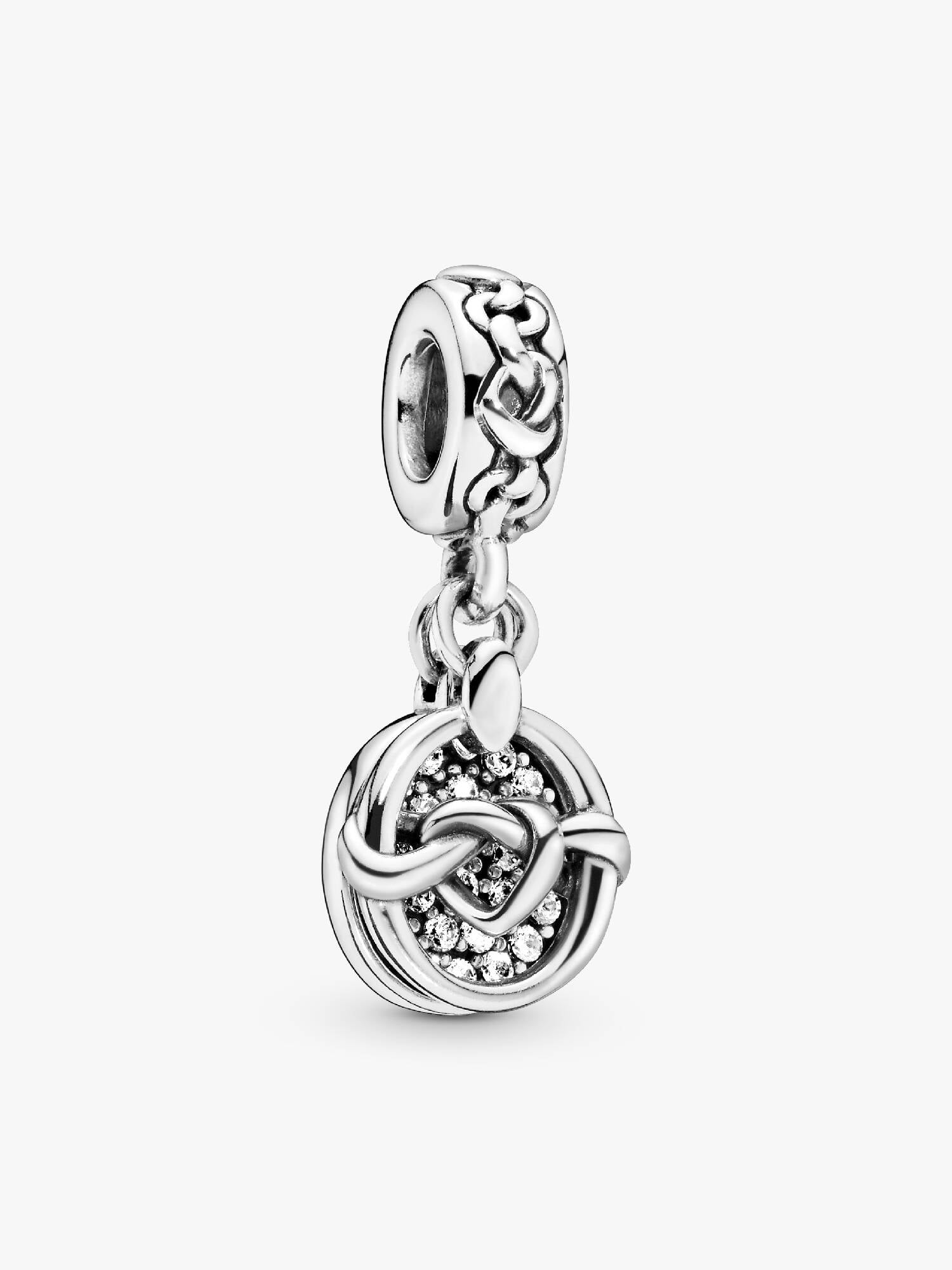 Knotted hearts silver dangle with clear cubic zirconia