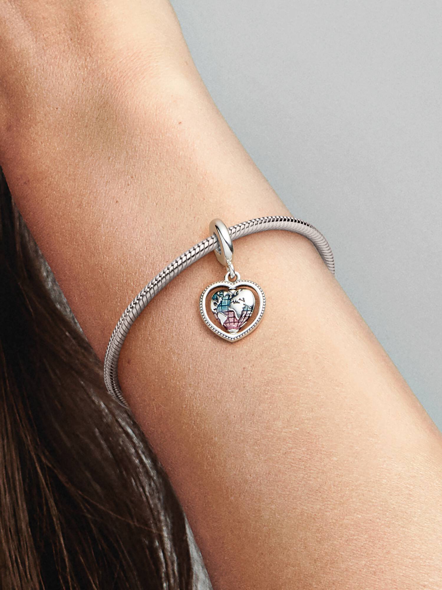 Family Spinning Heart Globe Dangle Charm