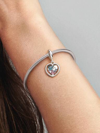 Family Spinning Heart Globe Dangle Charm