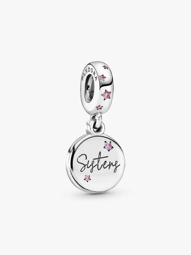 Sisters silver dangle with fancy fuchsia pink cubic zirconia