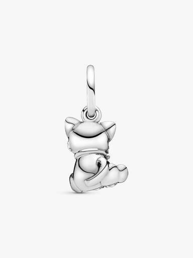 Cat silver dangle with black enamel