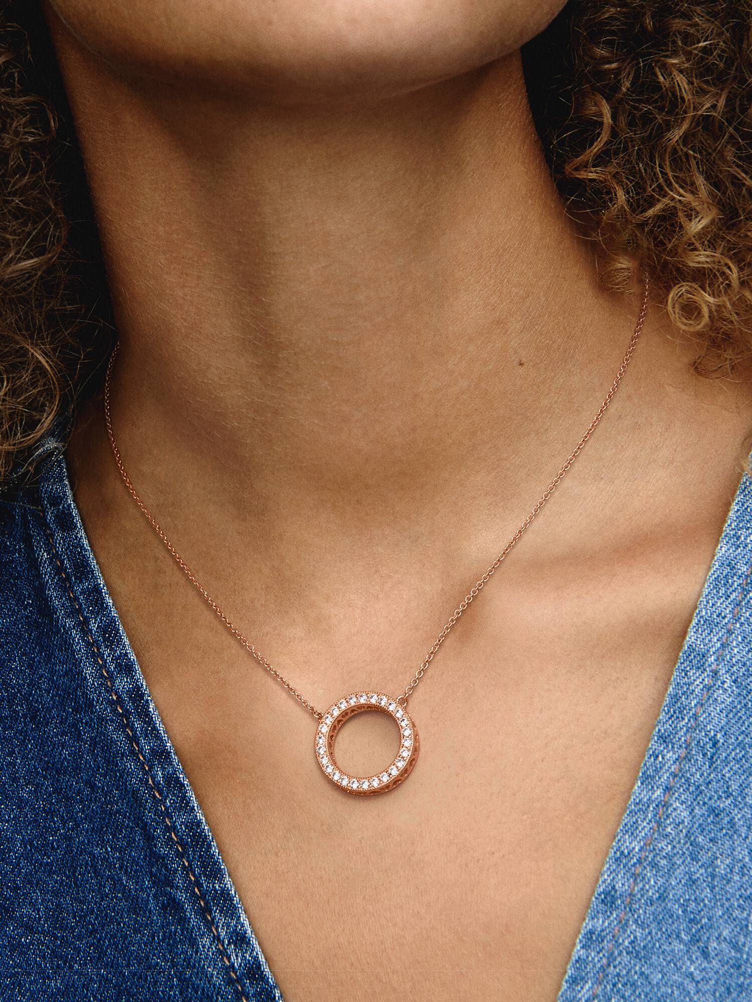 PANDORA logo reversible collier in 14k rose gold-plated with clear cubic zirconia