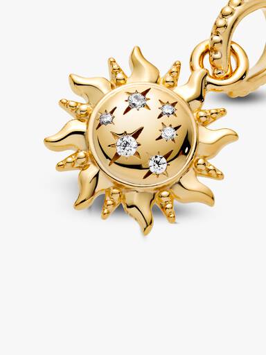 Sun 14k gold-plated pendant with clear cubic zirconia