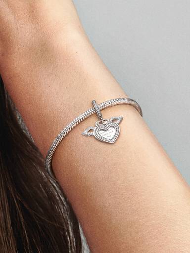 Heart & Angel Wings Dangle Charm