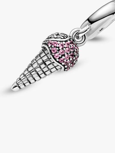 Ice cream sterling silver dangle with synthetic pink sapphire and clear cubic zirconia