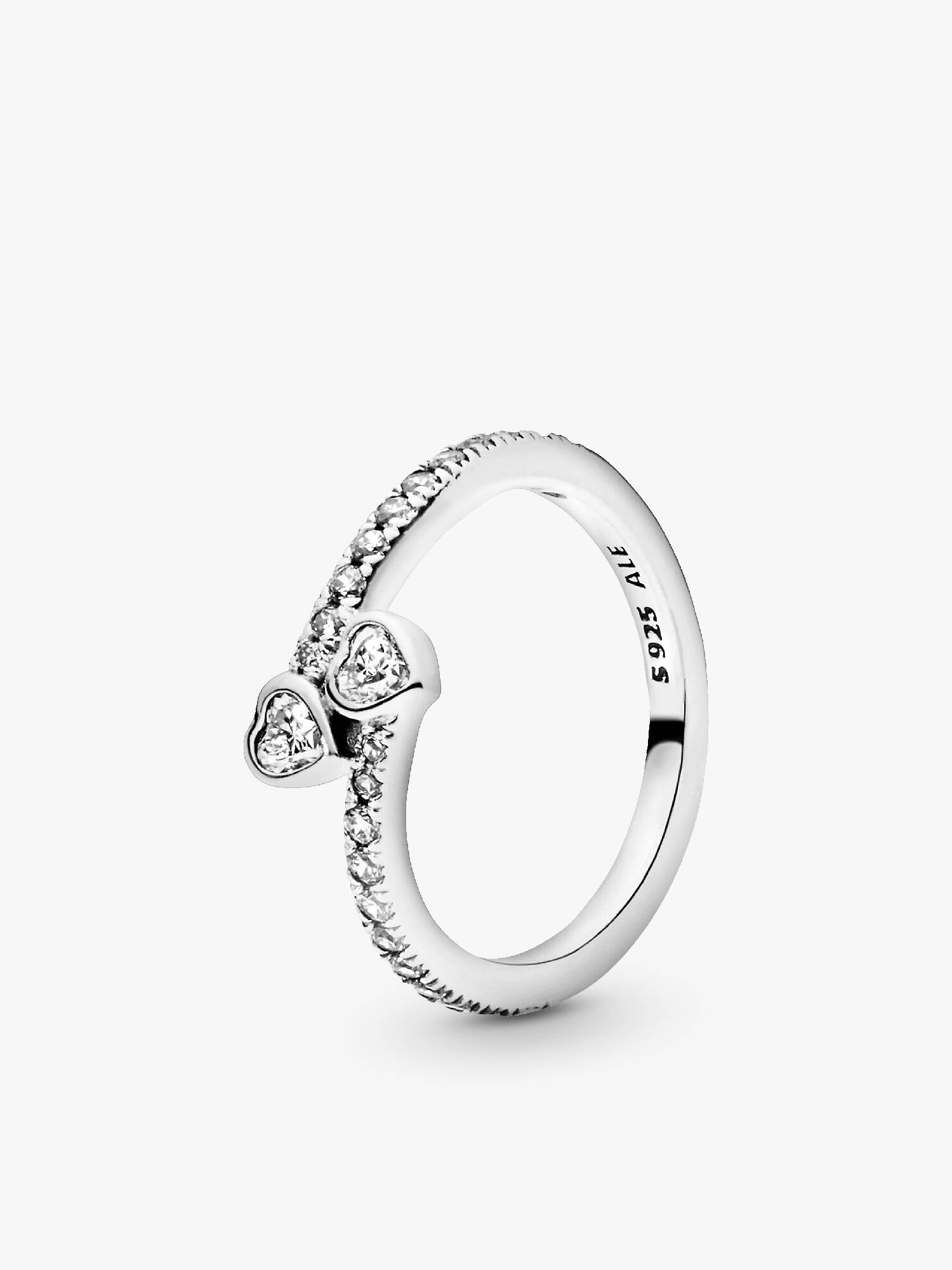 Hearts silver ring with clear cubic zirconia