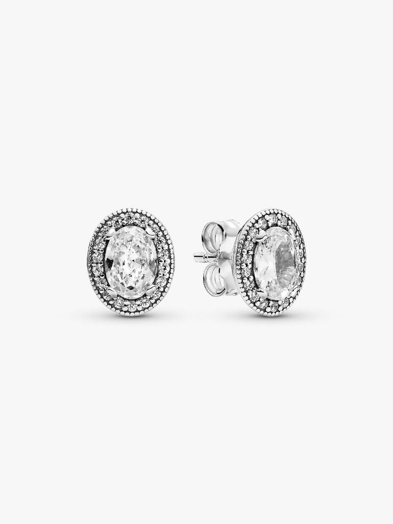 Silver stud earrings with clear cubic zirconia