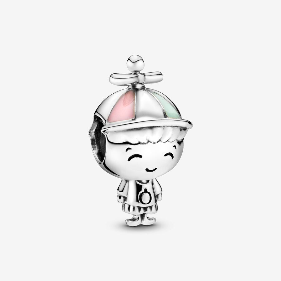Boy silver charm with pink and green enamel image number 0