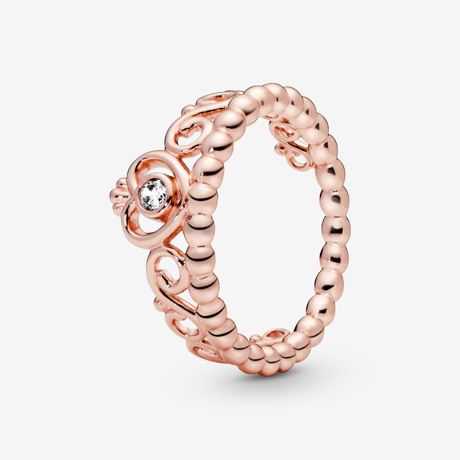 14k Rose gold-plated tiara ring with clear cubic zirconia image number 0