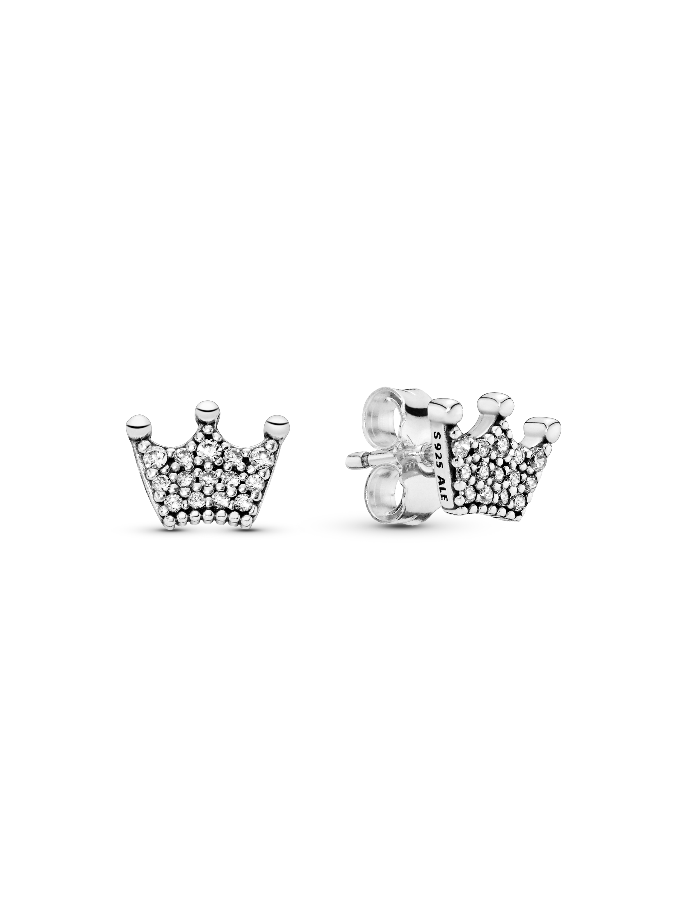 Crown silver stud earrings with clear cubic zirconia